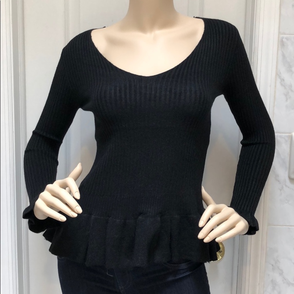 Long sleeve scoop neck ruffled sweater top. - Picture 3 of 9